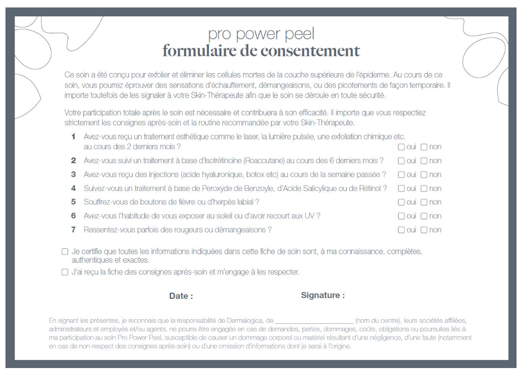 Formulaire consentement pro power peel x25